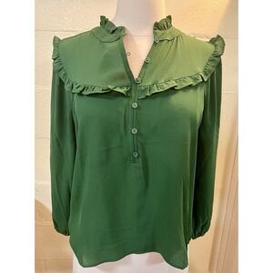 Loft Outlet‎ Petite Women's Size XSP Emerald Green Ruffled Long Sleeve Blouse